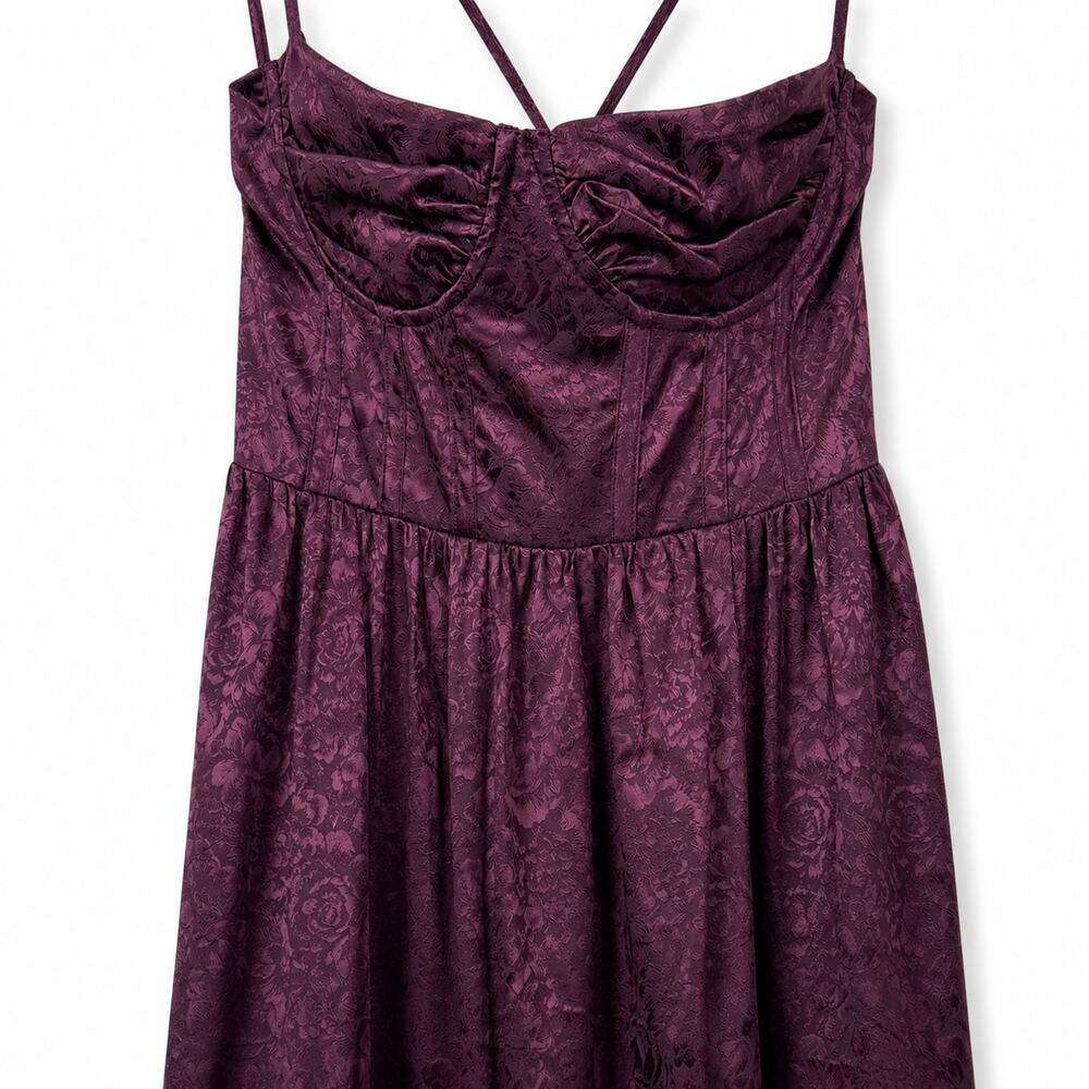 NEW Lulus Vasilia Plum Purple Satin Jacquard Full Tiered Corset Maxi Dress Small - Picture 7 of 11